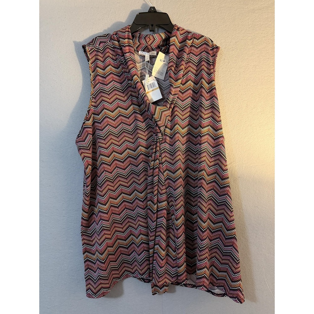 Spense Blouse‎ Womens 3X Multicolor Chevron Sleeveless V Neck Pleated Tunic Top